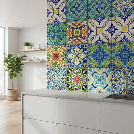Azulejos Decorativos Lisboa Garden Floral Kit 9 Pçs 15x15cm. Verde