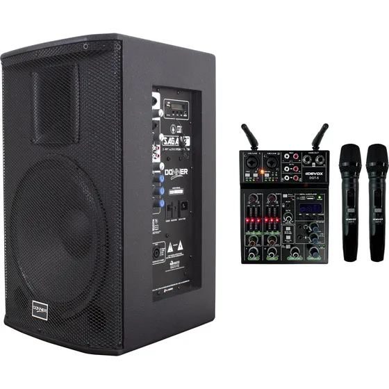 Kit Mesa Som 4 Canais 2 Microfones S/fio Devox + Saga 12a 127/220v