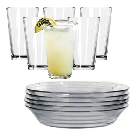 Jogo 6 Copo Vidro Londres 240ml Resistente E Prato 22cm 6 Un Transparente