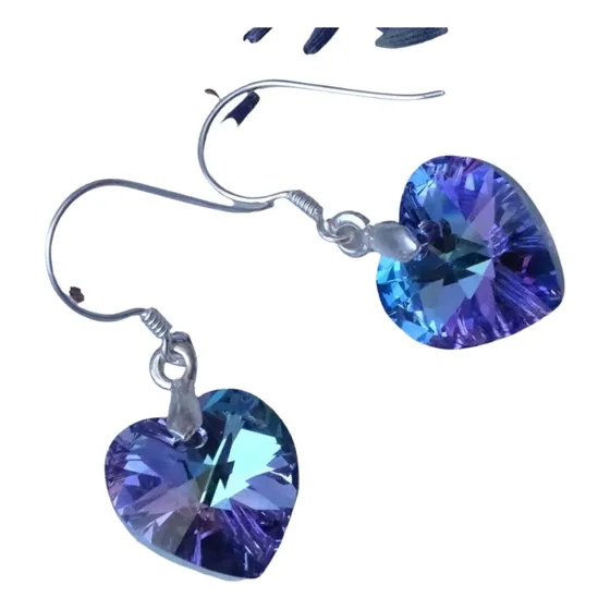 Aros Corazón Violeta Plata 925 Con Cristal Swarovski