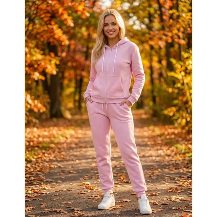 Conjunto Moletom Feminino Flanelado Com Capuz Zíper Premium M Rosa