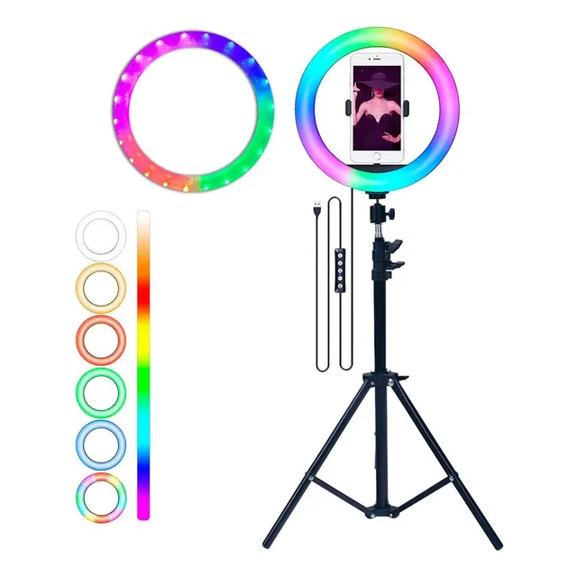 Aro Luz Led 30 Cm+ Tripode 2 Metros + Control Rgb Multicolor