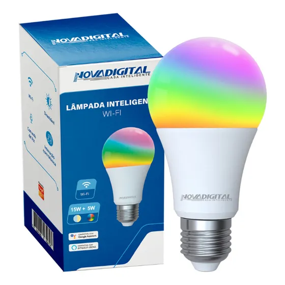 Lâmpada Led Wifi Inteligente NovaDigital 15w + 3w Rgb Colorida Smart Alexa Google Tuya E27 127/220V