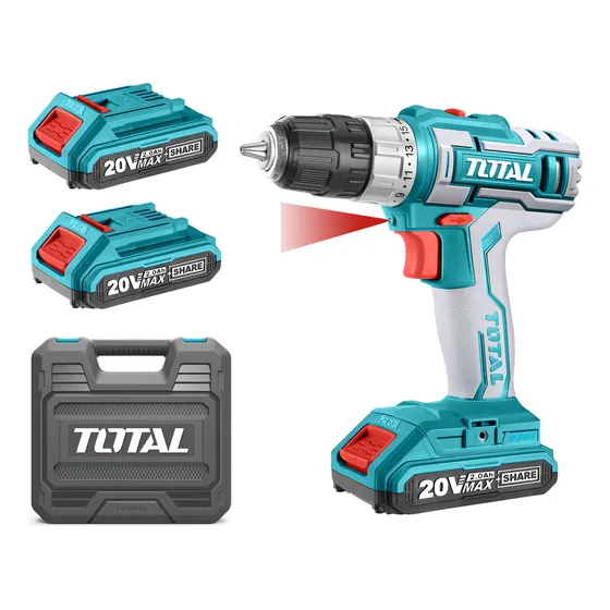 Taladro Atornillador Inalámbrico Total 20v Mandril 10mm 45nm Con 2 Baterías 2.0ah Litio-ion Cargador Y Maletín Plástico TDLI200215 Turquesa