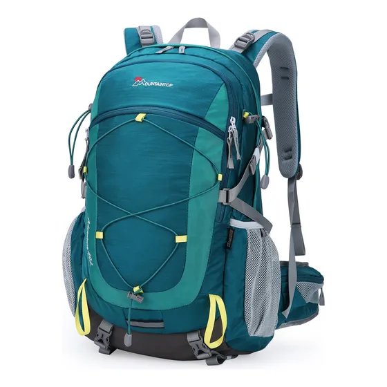 Mochila De Senderismo Mountaintop De 40 Litros Con Funda Par Color Azul Petróleo Diseño De La Tela Lisa