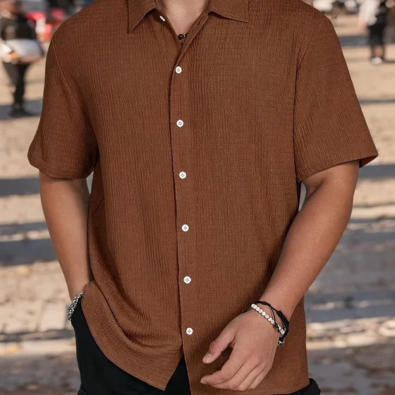 Camisa Casual De Hombre Con Botones Y Manga Corta