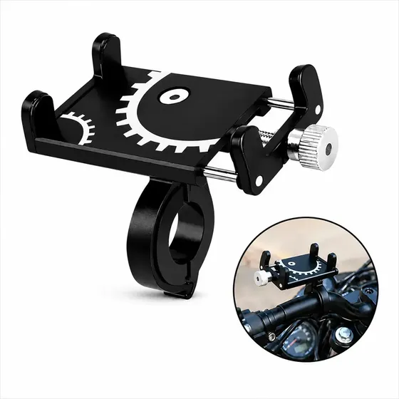 Suporte De Celular Para Moto E Bicicleta Guidão Ajustável Preto Alumínio Resistente Universal Smartphone Antivibração Trava Segura Reforçado Antiqueda Firme Estável Motocicleta Prático Durável