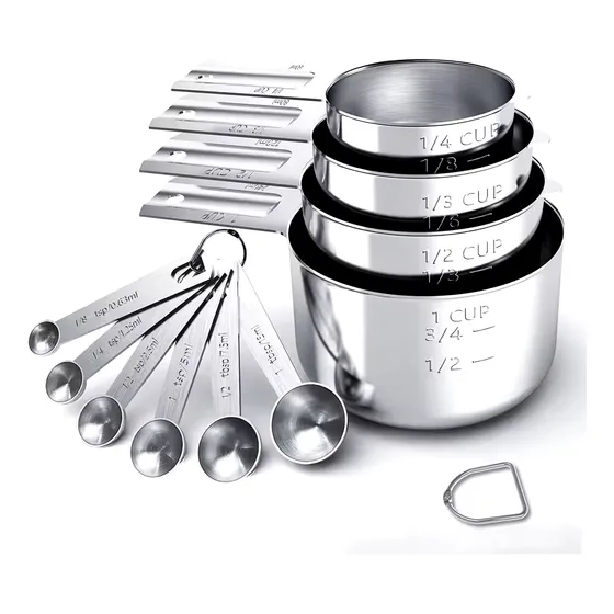 Juego De Tazas Y Cucharas Medidoras De Acero Inoxidable