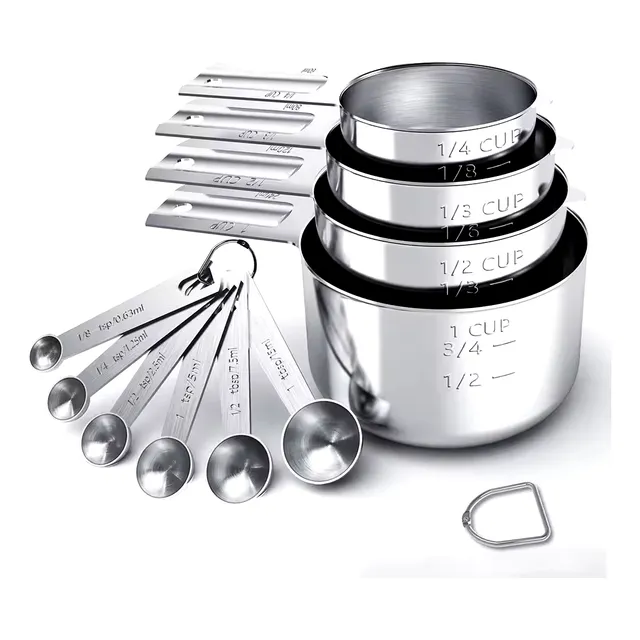 Juego De Tazas Y Cucharas Medidoras De Acero Inoxidable