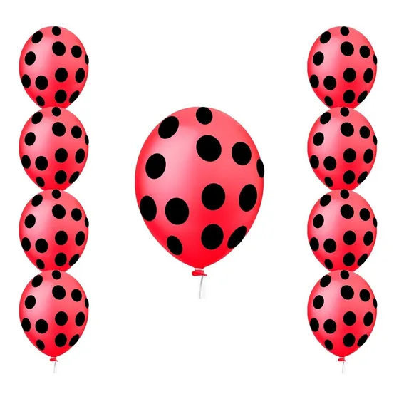 Balão Bexiga Bolinhas Poá Vermelho/preto 25 Un  11 Polegadas