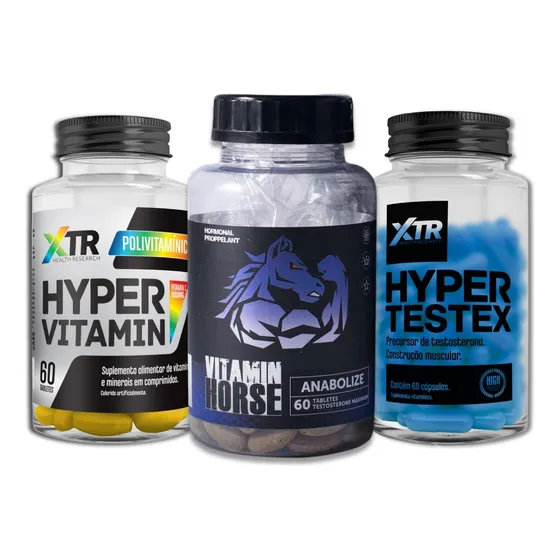 Kit Crescimento Muscular Anabolize + Testex + Hyper Vitamin Sabor Without flavor