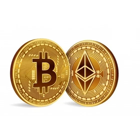 2 Moedas Física Ouro Bitcoin Btc E Ethereum Eth Colecionador