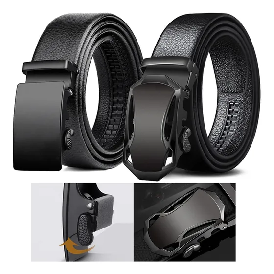 2 Correa Negro Cinturon Caballero Casual Hebilla Automática