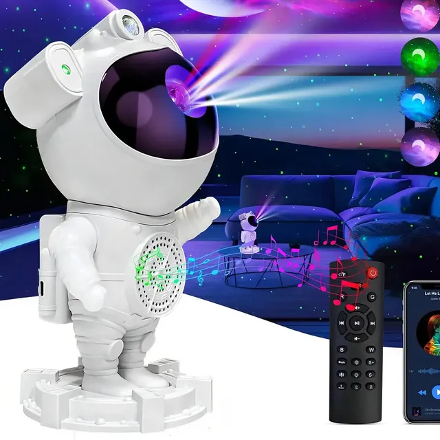 Projetor Astronauta para Teto Galáxia com Caixa de Som Bluetooth