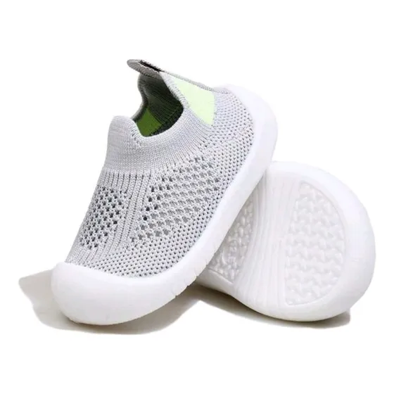 Zapatos Deportivos Para Bebés Gris Con Verde Neon