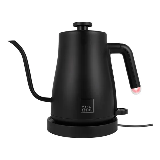 Tetera Eléctrica de Acero Inoxidable con Cuello de Cisne, Hervidor de Agua Eléctrico con Apagado Automático y Tapa Hermética, Jarra para Preparar Café, Té y más, Cap. 1 Litro, Mod. Hamburgo