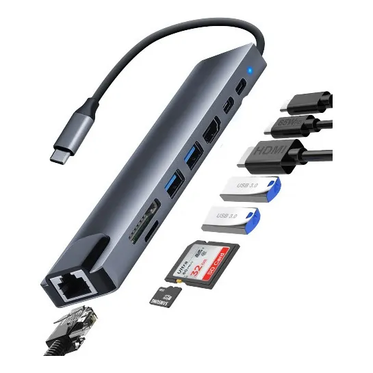 Adaptador Usb C A Hdmi Ethernet Usb Hub 8 En 1 Mac Windows 
