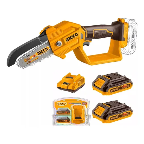 Motosierra Ingco Cgsli20581 20v + 2 Baterías Y Cargador Color Amarillo