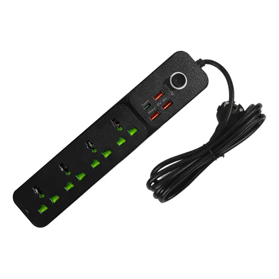 Barra Alargue Zapatilla 4 Tomas 220v 3 Puertos Usb 1 Tipo C Color Negro