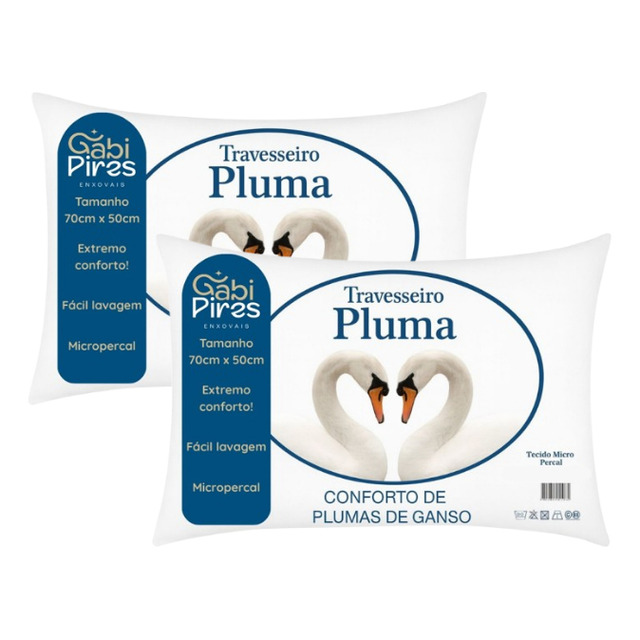 Kit 2 Travesseiros Plumas 50x70cm Penas Ganso Branco