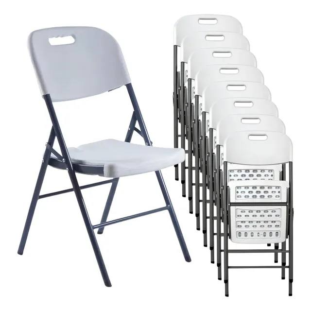 Set 10 Sillas Plegables De Plástico Jardin Fiestas Eventos Color Blanco Set 10 Sillas De Uso Rudo