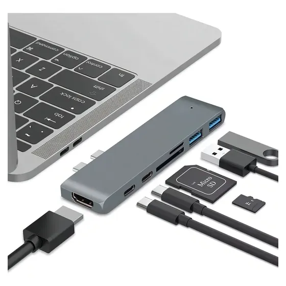 Hub USB-C 7 en 1 Vanan Plateado para MacBook Pro\u002FAir HDMI 4K USB 3.0 SD | Cuotas sin interés