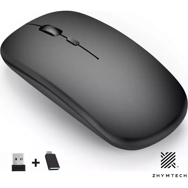 Zhymtech Master Series Mouse Inalámbrico Ratón Recargable Wireless Óptico Silencioso De 2.4 Ghz Click Con Receptor Usb Y Tipo-c Adaptador 3 Ajustable Dpi Para Computadora Portátil Pc