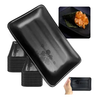20 Travessas Prato Preto Petisco Sushi 18cm Oriental Kanpai 20 Travessas Prato Preto Petisco Sushi 18cm Oriental Kanpai