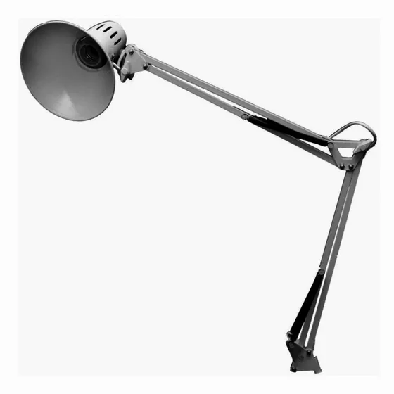 Lampara De Escritorio Acuarela Articulada Pinza Vintage E27 Estructura Gris Pantalla Gris