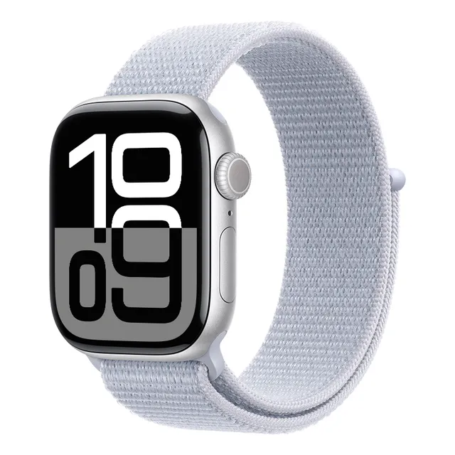 Apple Watch Series 10 GPS • Caixa prateada de alumínio – 42 mm • Pulseira loop esportiva nuvem azul - Distribuidor Autorizado