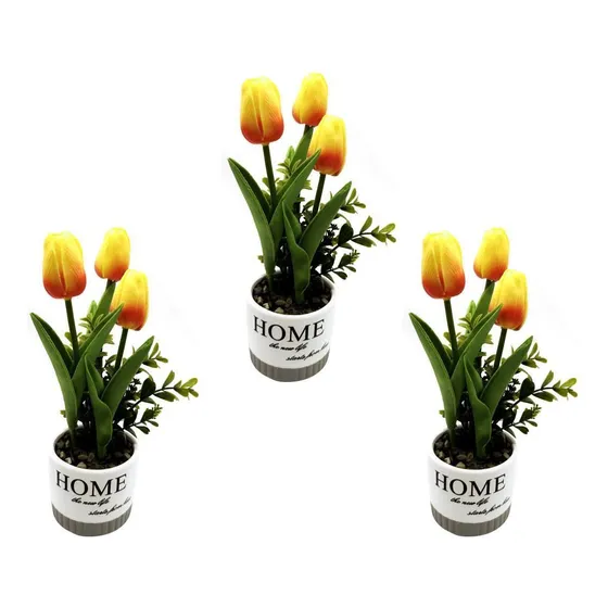 Tulipanes Artificiales En Maceta De Cerámica, Pack X 3un