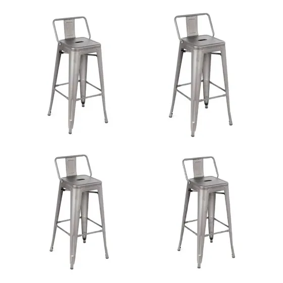 Taburete Tolix Pack 4 Unidades En Metal Con Respaldo Color Gris