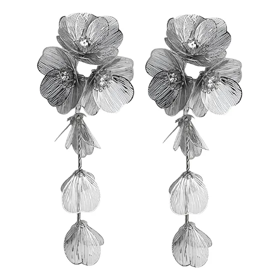 Maxi Brinco Prata Com Flores E Strass - Hortênsia