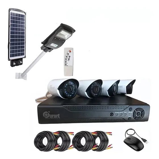 Kit 4 Camaras De Seguridad + Foco Solar Led Con Brazo Oferta