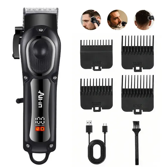 All-in Maquina Cortar Pelo Profesional Trimmer Cortadora de Cabello Recortadora con 4 Peinetas Hoja de Acero Inoxidable Motor Potente