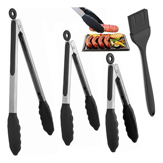 3 Pinzas De Cocina De Silicona Y 1 Cepillo Para Barbacoa 3 Pinzas De Cocina De Silicona Y 1 Cepillo Para Barbacoa