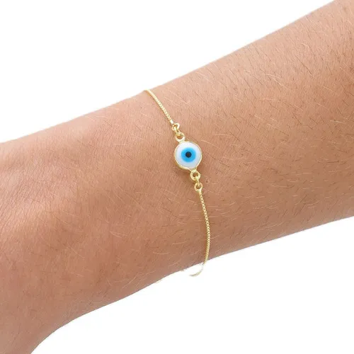 Pulseira Olho Grego Proteção Feminina Dourada Banhada Ouro18