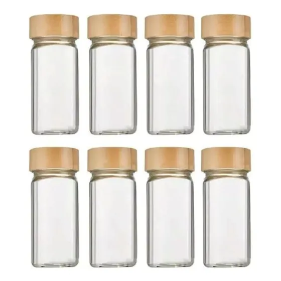 Kit 8 Potes Tempero Potinho Com Tampa De Bambu + Funil 120ml