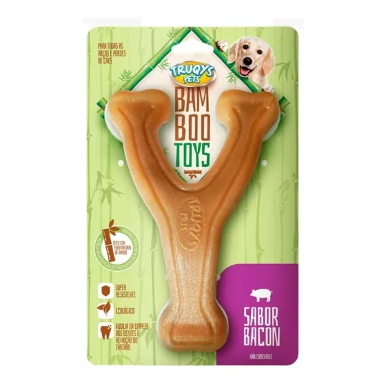 Mordedor Osso P Maciço Fibra De Bambu Natural Sabor Bacon bege top