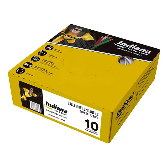 Cable De Cobre Cal. 10 Thw 90ºc 100 Mts Indiana Cubierta Blanco