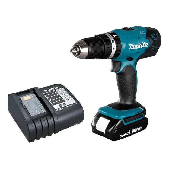 Taladro percutor atornillador inalámbrico de 13mm Makita DHP453X10 18V + accesorio 110V