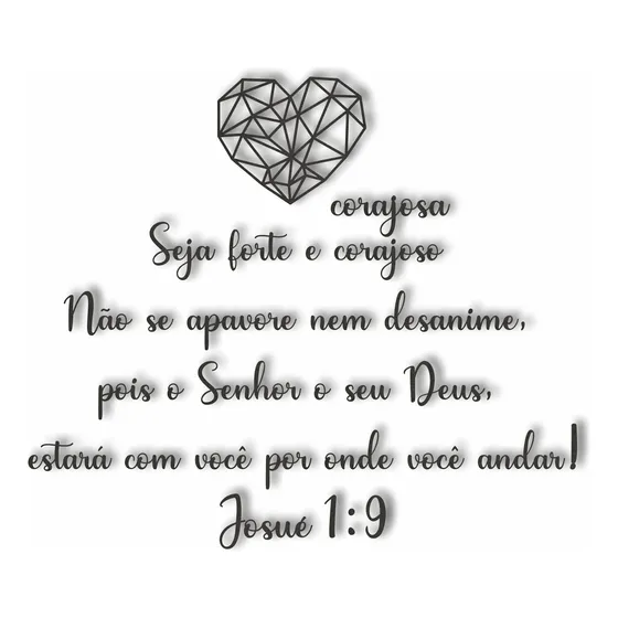 Placa Decorativa Frase Bíblica Versículo Josué 1:9 Mdf Preto
