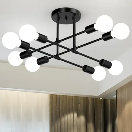 Luminária Lustre Teto Moderno Pendente Para Sala 8 Lâmpadas Cor Preto 127/220v