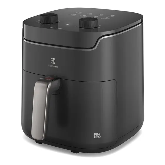 Air fryer Fritadeira Elétrica sem oleo Electrolux Rita Lobo 5,6L 8 receitas pré-sugeridas timer 60 minutos desligamento automático cesto removível antiaderente 1400W Cinza EAF40 127V
