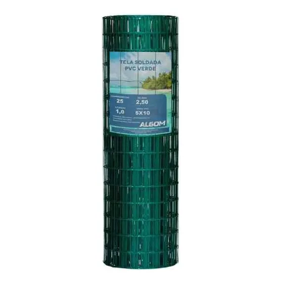 Tela Soldada Pvc Verde Malha 5x10 1.0m X 25m Fio 2,5mm Algom