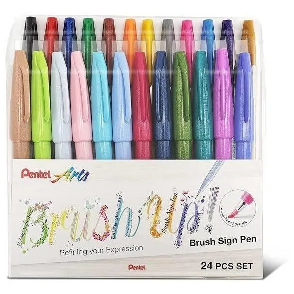 Pentel Art Plumones Brush Sign Pen Lettering 24 Colores