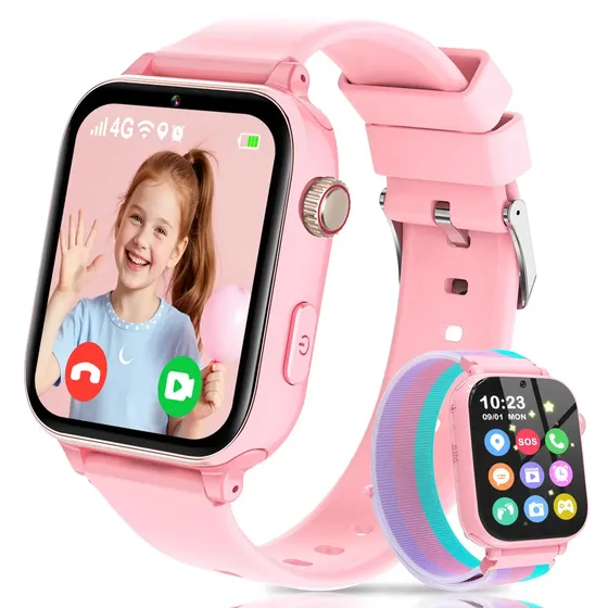Smartwatch Infantil 4G GPS Videochamada SOS CUCO BLUE A22 Rosa Compatível com Nano SIM Wi-Fi Câmera
