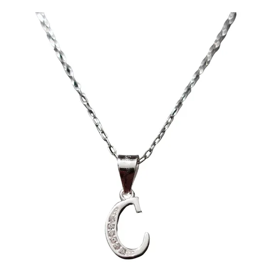 Cadena Collar Letra Circon Mujer Plata 925 + Caja Regalo