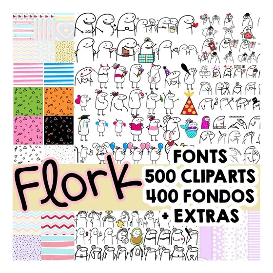 Kit Imprimible Flork +500 Cliparts Y 400 Papeles Fondos Png