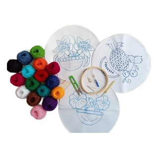Kit De Bordado Tortillero 18 Hilos Cristal,aro,tijera,agujas Kit De Bordado Tortillero 18 Hilos Cristal,aro,tijera,agujas